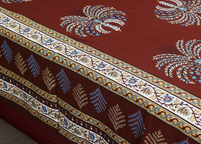 jaipuri bedsheet coffee color with floral design