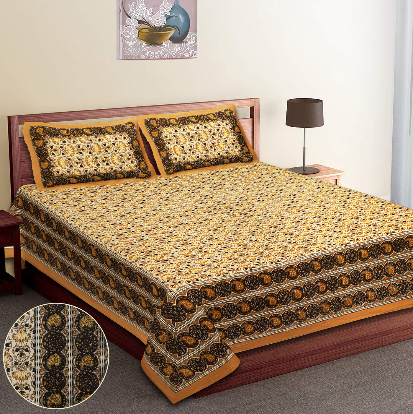 Braise Premium | King Size 100 x 108 in | 100% Pure Cotton | Double Bedsheet with 2 Pillow Covers (BG 03)