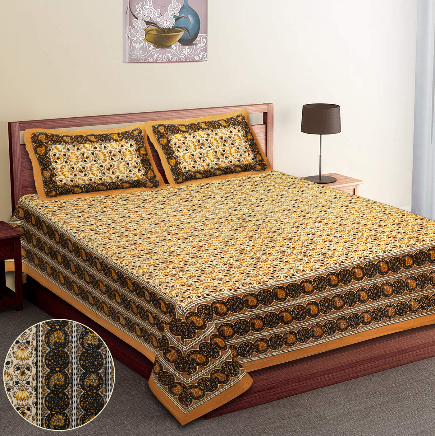 Wanderlust Premium | King Size 100 x 108 in | 100% Pure Cotton | Double Bedsheet with 2 Pillow Covers (BG 03)