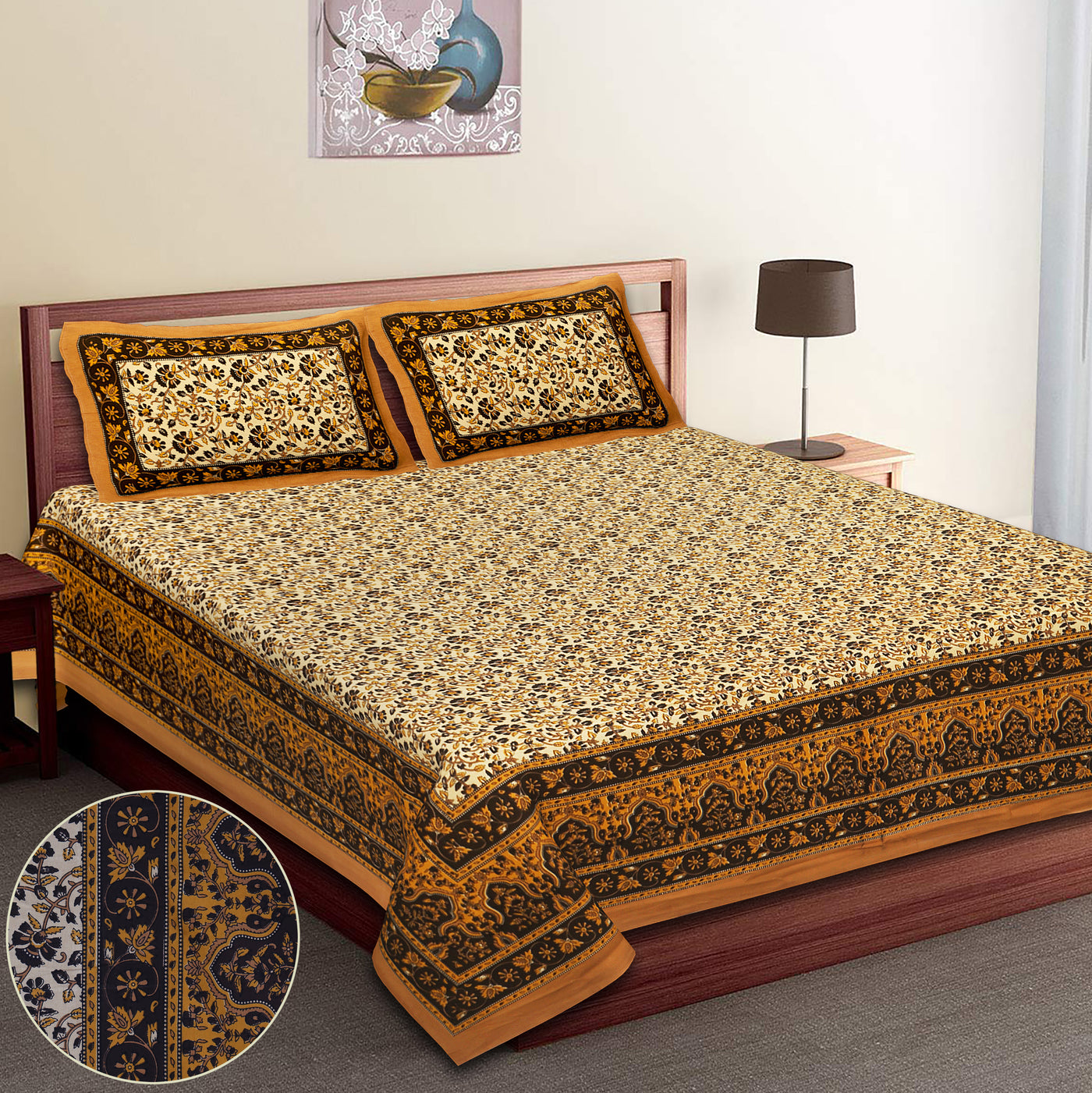 Braise Premium | King Size 100 x 108 in | 100% Pure Cotton | Double Bedsheet with 2 Pillow Covers (BG 04)