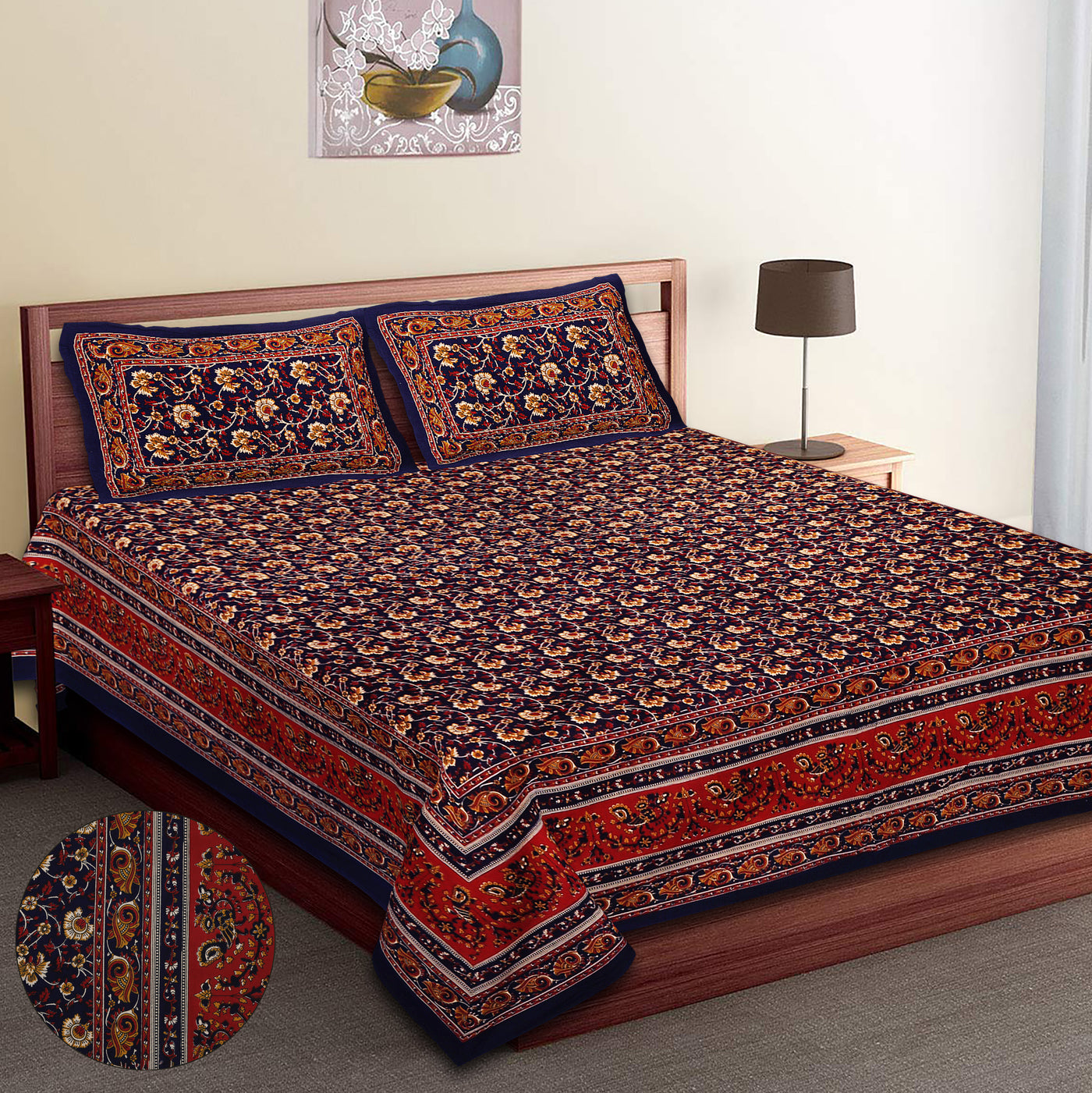 Braise Premium | King Size 100 x 108 in | 100% Pure Cotton | Double Bedsheet with 2 Pillow Covers (BG 05)