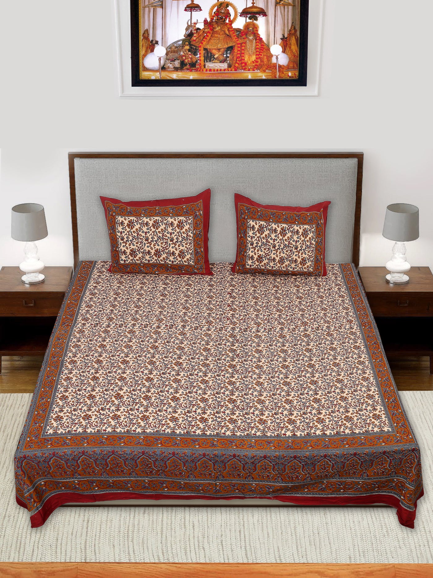 Braise Premium | King Size 100 x 108 in | 100% Pure Cotton | Double Bedsheet with 2 Pillow Covers (BG 07)