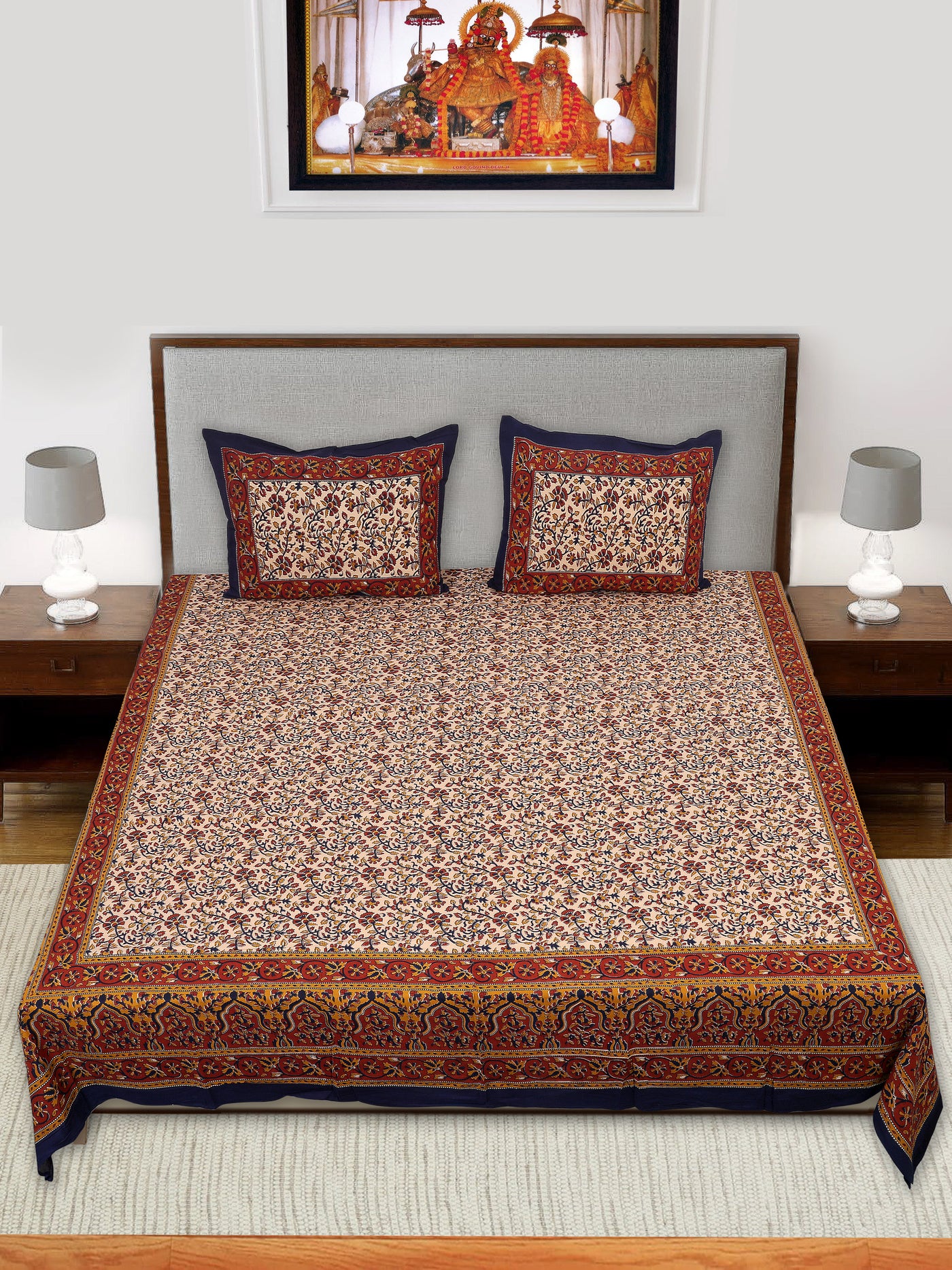 Wanderlust Premium | King Size 100 x 108 in | 100% Pure Cotton | Double Bedsheet with 2 Pillow Covers (BG 07)