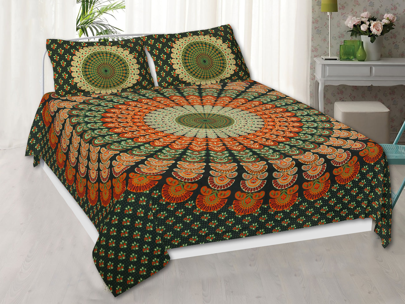 Wanderlust Premium | Full Size 90 x 108 in | 100% Pure Cotton | Double Bedsheet with 2 Pillow Covers (Barmeri Designs)