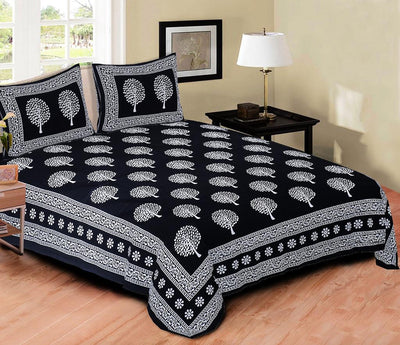 Braise Premium | Full Size 90 x 108 in | 100% Pure Cotton | Double Bedsheet with 2 Pillow Covers (Black and White Designs)