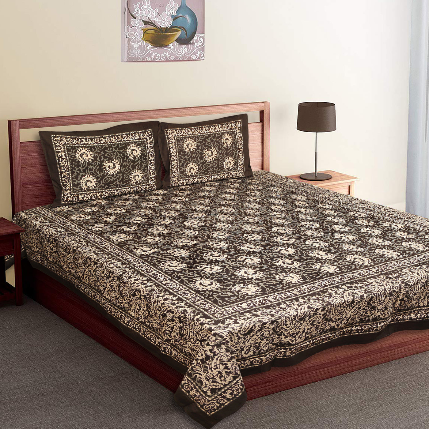 Wanderlust Premium | Full Size 90 x 108 in | 100% Pure Cotton | Double Bedsheet with 2 Pillow Covers (BLDAABU01)