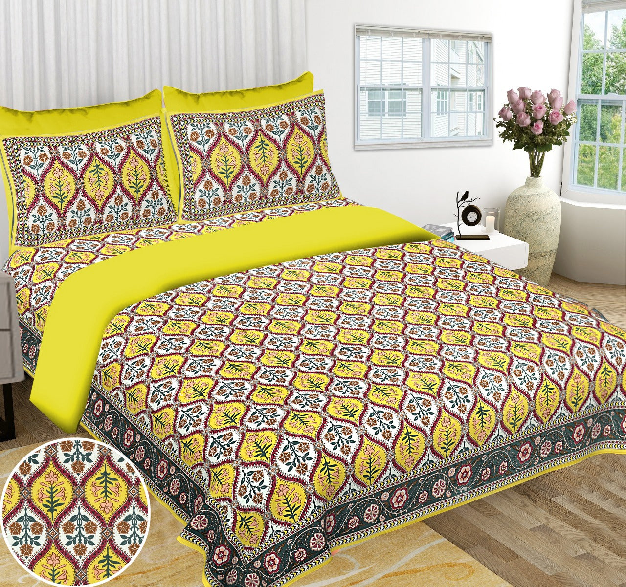 Braise Premium | Full Size 95 x 108 in | 100% Pure Cotton | Double Bedsheet with 2 Pillow Covers (BLS01)