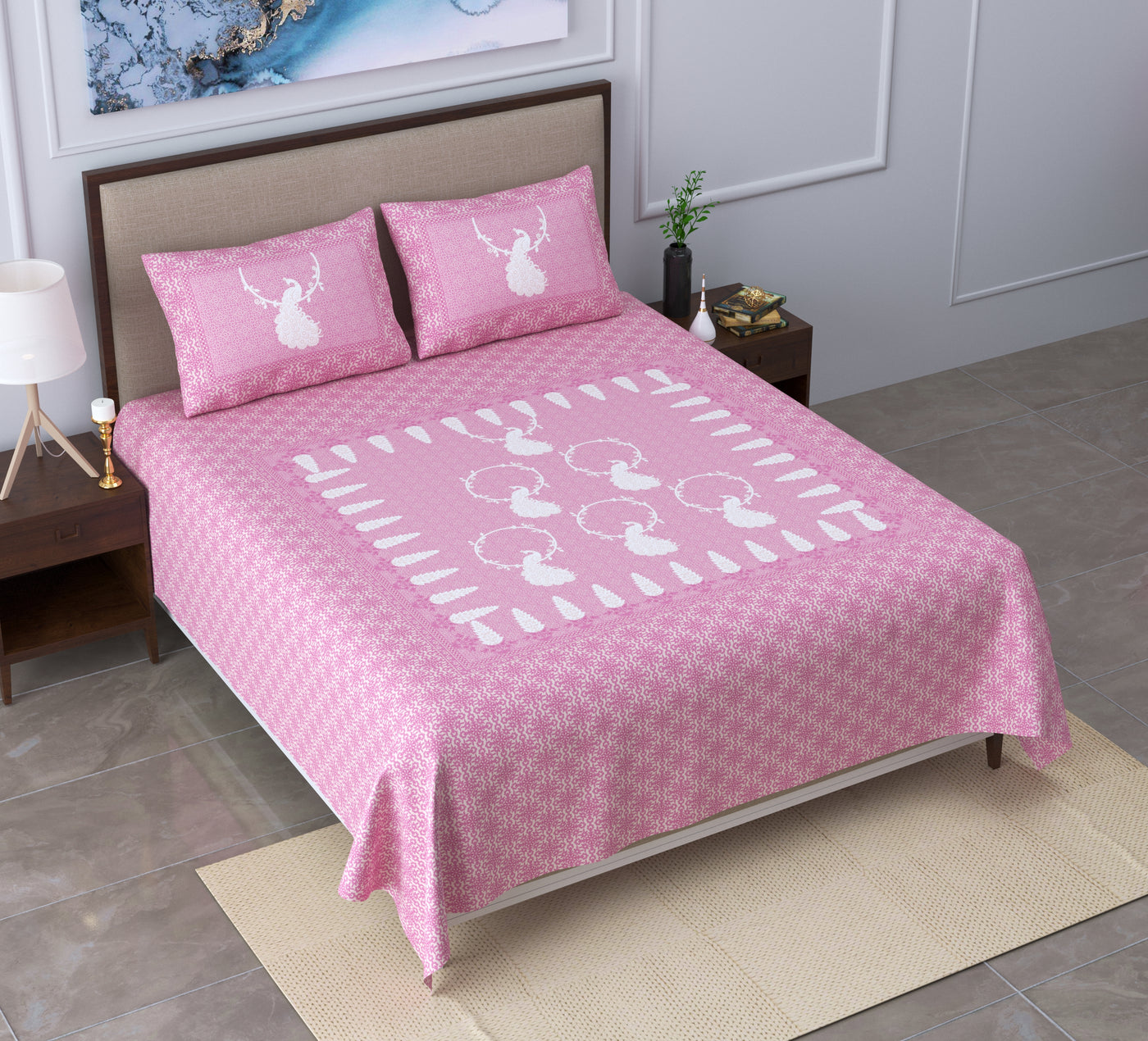 Pink bedsheet with peacock