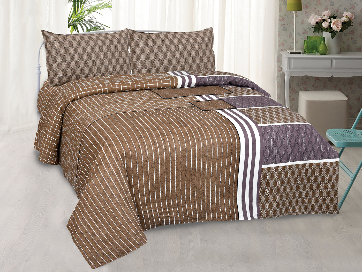 Braise Premium | King Size 100 x 108 in | 100% Pure Cotton | Bedsheet For Double Bed with 2 Pillow Covers (CHKR02)