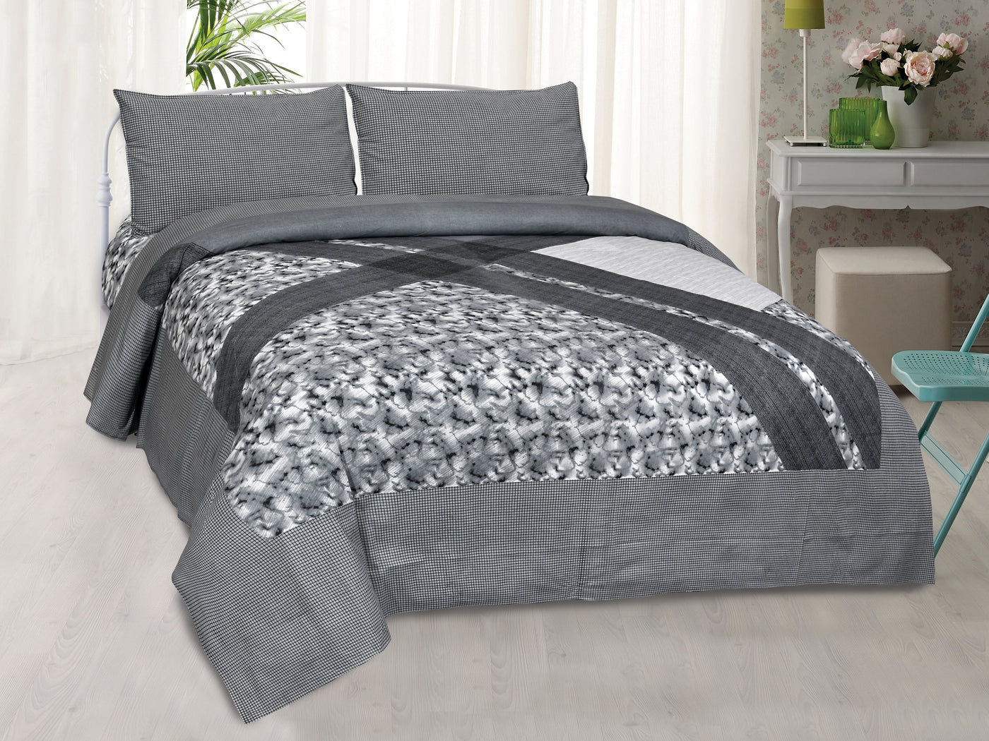 Braise Premium | King Size 100 x 108 in | 100% Pure Cotton | Bedsheet For Double Bed with 2 Pillow Covers (CHKR03)