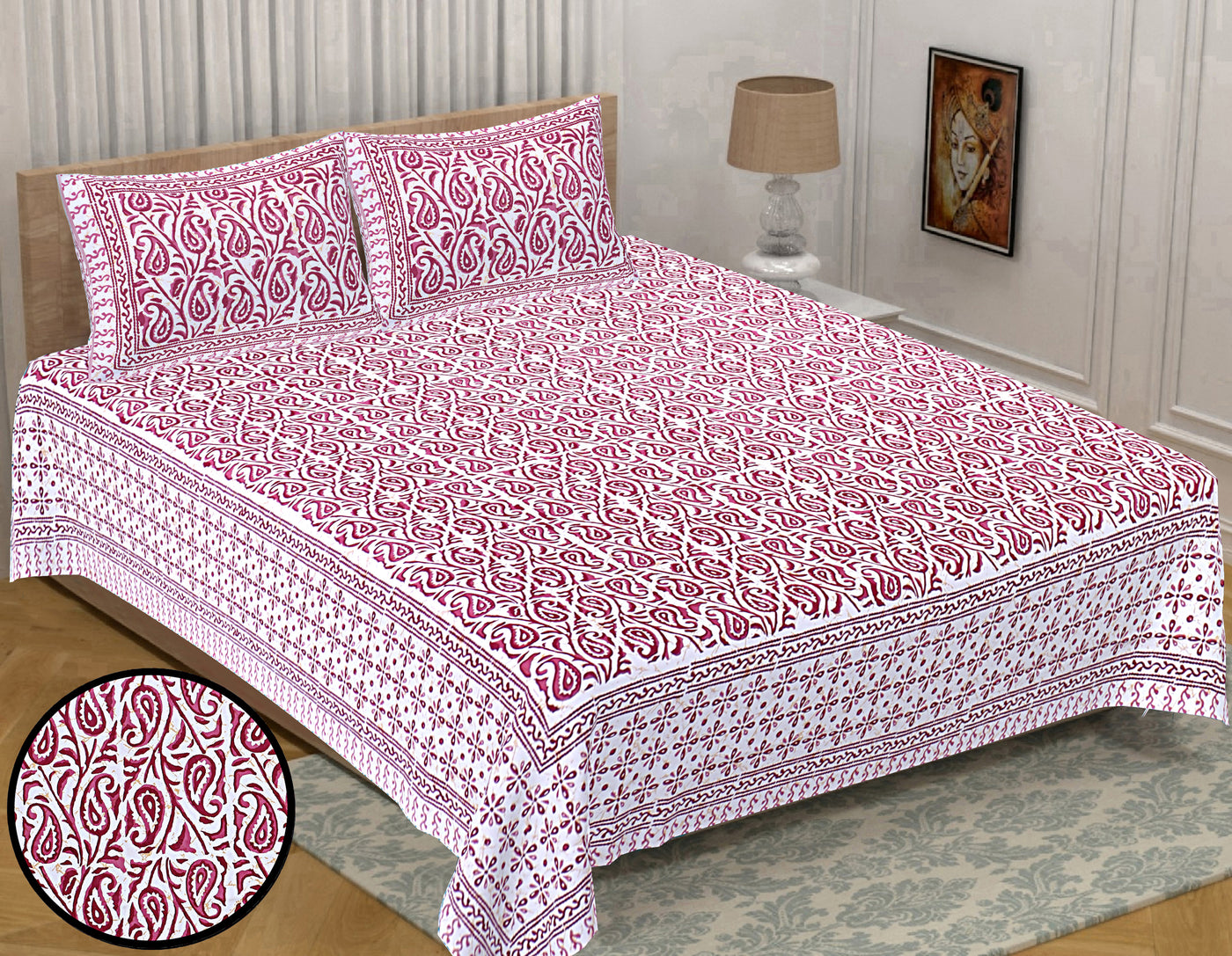Wanderlust Premium | King Size 90 x 108 in | 100% Pure Cotton | Double Bedsheet with 2 Pillow Covers (DLGT 02)