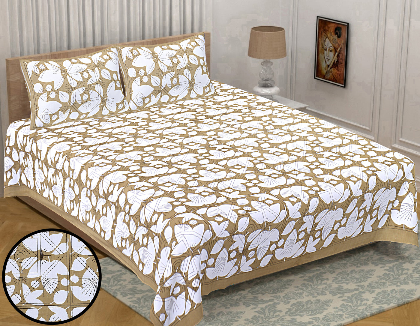 Wanderlust  Premium | King Size 90 x 108 in | 100% Pure Cotton | Double Bedsheet with 2 Pillow Covers (DLGT 04)