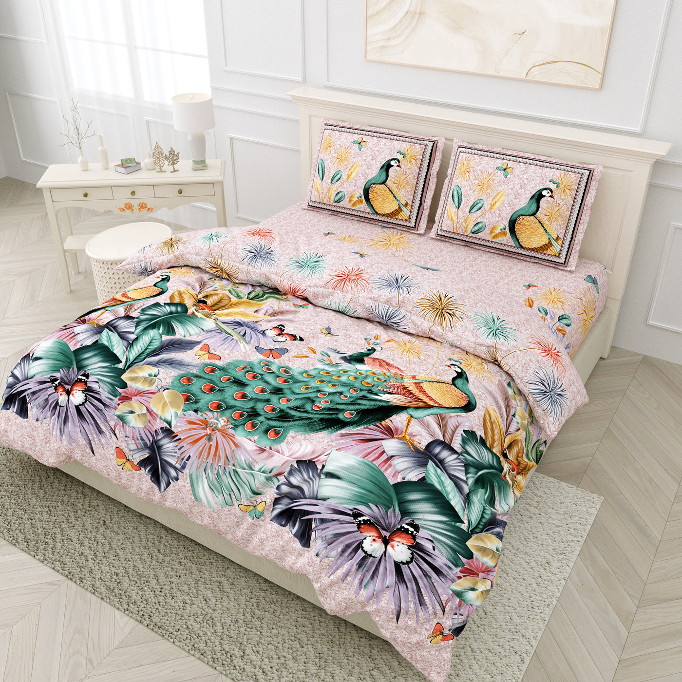 Wanderlust Premium | Super King Size 108 x 108 in | 100% Pure Cotton | Double Bedsheet with 2 Pillow Covers DG05