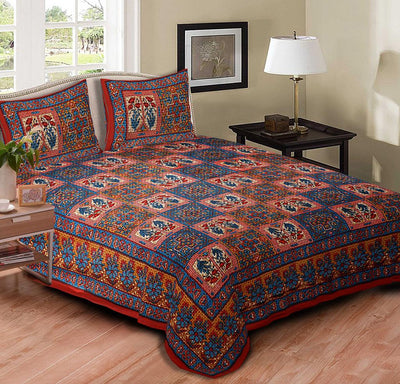 Braise Premium | Full Size 90 x 108 in | 100% Pure Cotton | Double Bedsheet with 2 Pillow Covers (Jaipuri, Design 1)