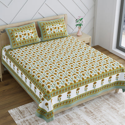 Wanderlust Premium | Super King Size 108 x 108 in | 100% Pure Cotton | Bedsheet for Double Bed with 2 Pillow Covers (DV03)