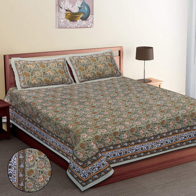 Braise Premium | Super King Size 108 x 108 in | 100% Pure Cotton | Bedsheet for Double Bed with 2 Pillow Covers (3 Flower Design)