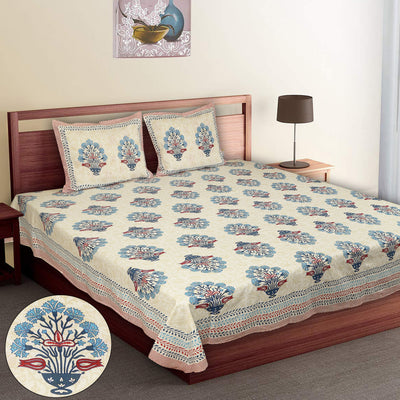 Wanderlust Premium | Super King Size 108 x 108 in | 100% Pure Cotton | Bedsheet for Double Bed with 2 Pillow Covers (Bouquet Of Flowers Design )