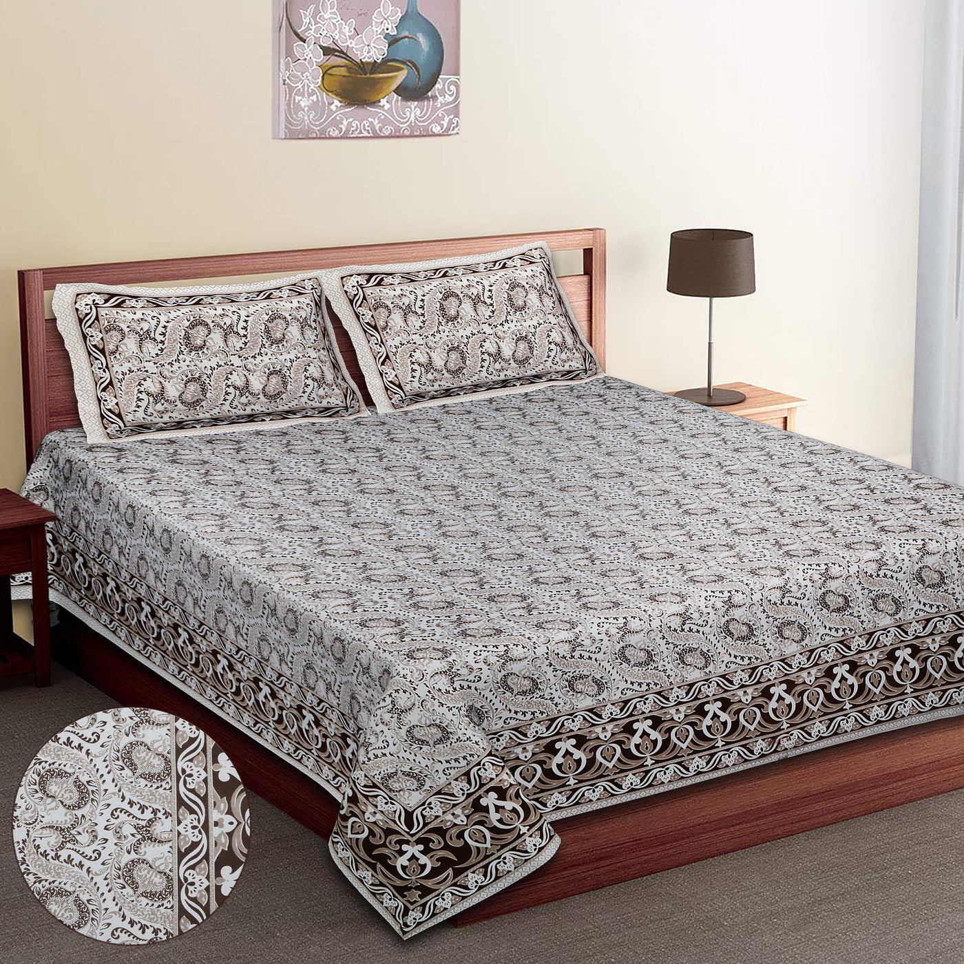 Wanderlust Premium | Super King Size 108 x 108 in | 100% Pure Cotton | Bedsheet for Double Bed with 2 Pillow Covers - EMP04