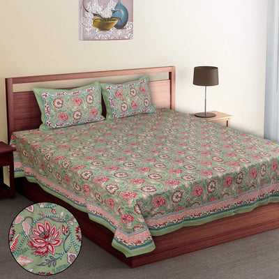 Braise Premium | Super King Size 108 x 108 in | 100% Pure Cotton | Bedsheet for Double Bed with 2 Pillow Covers (8 Petal Flower Design)