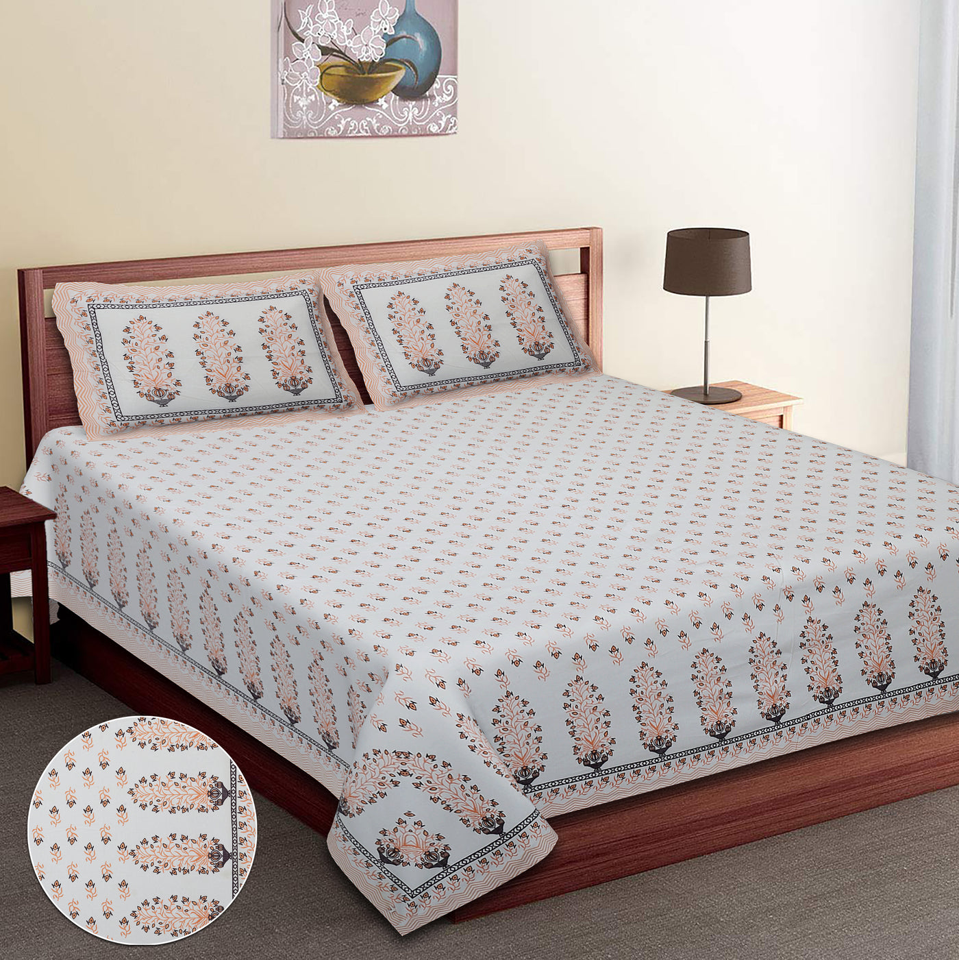 Wanderlust Premium | Super King Size 108 x 108 in | 100% Pure Cotton | Bedsheet for Double Bed with 2 Pillow Covers - EMP07