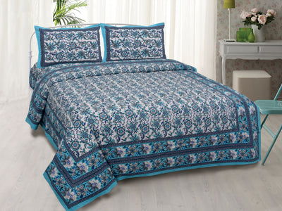 Wanderlust Premium | Full Size 90 x 108 in | 100% Pure Cotton | Double Bedsheet with 2 Pillow Covers (ETHJAI01)