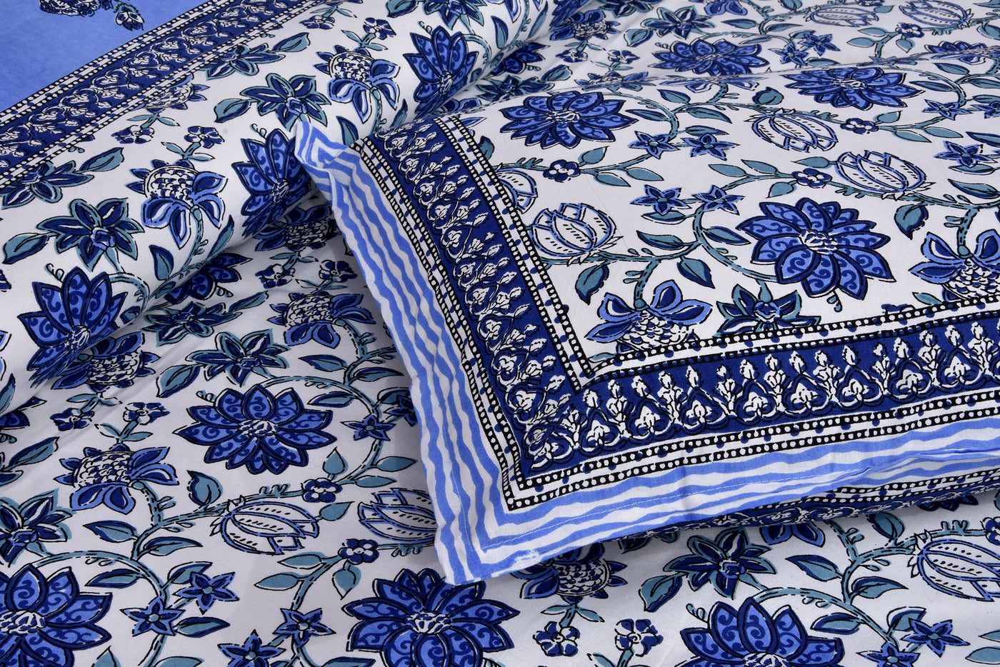 Wanderlust Premium | Full Size 90 x 108 in | 100% Pure Cotton | Double Bedsheet with 2 Pillow Covers (ETHJAI02)