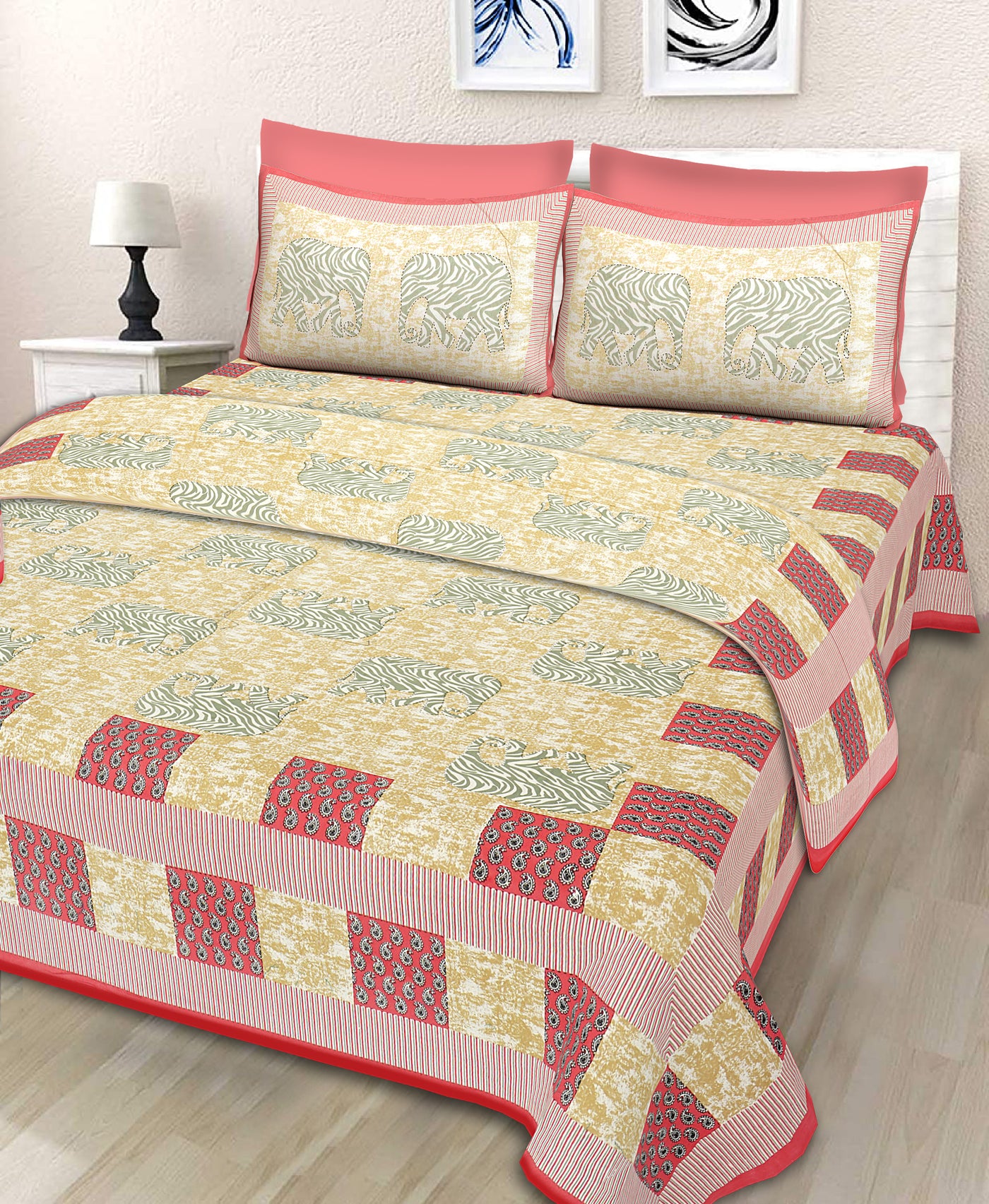 Braise Premium | Full Size 90 x 108 in | 100% Pure Cotton | Double Bedsheet with 2 Pillow Covers (GX04)
