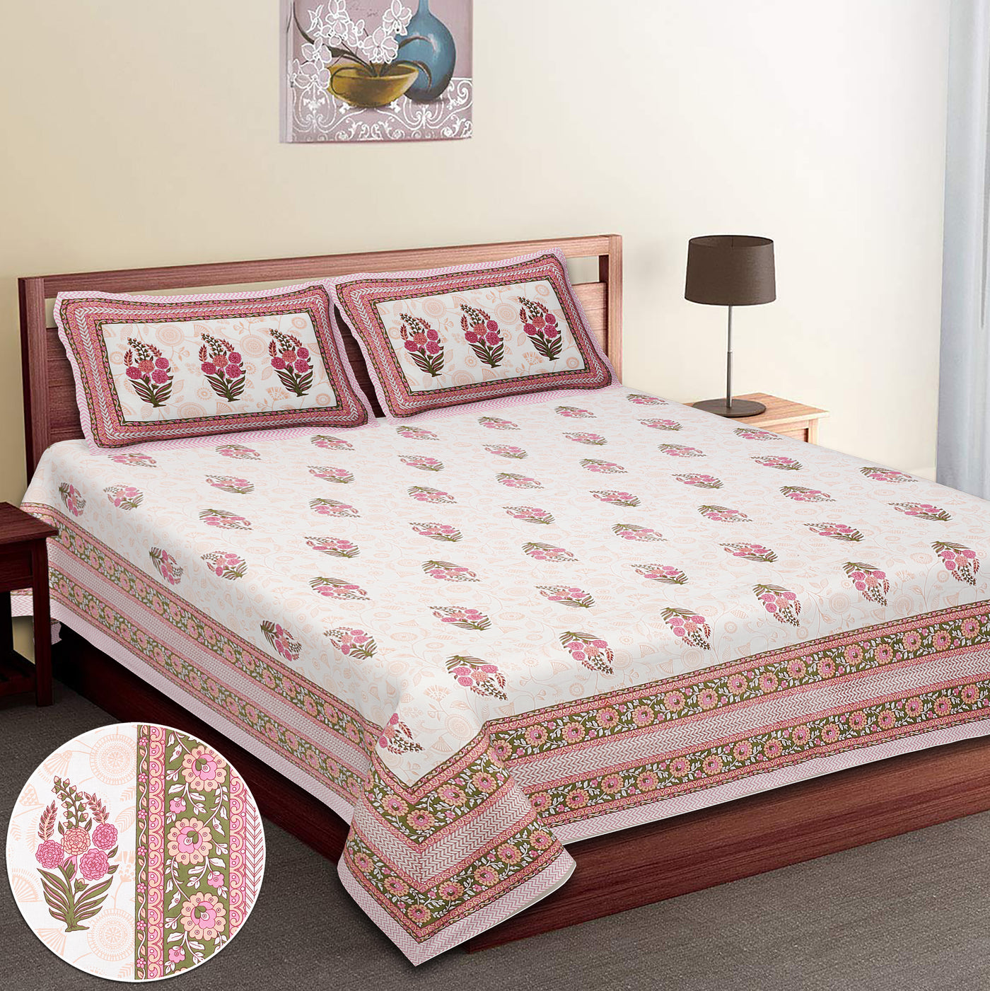 Braise Premium | Super King Size 108 x 108 in | 100% Pure Cotton | Double Bedsheet with 2 Pillow Covers HS01