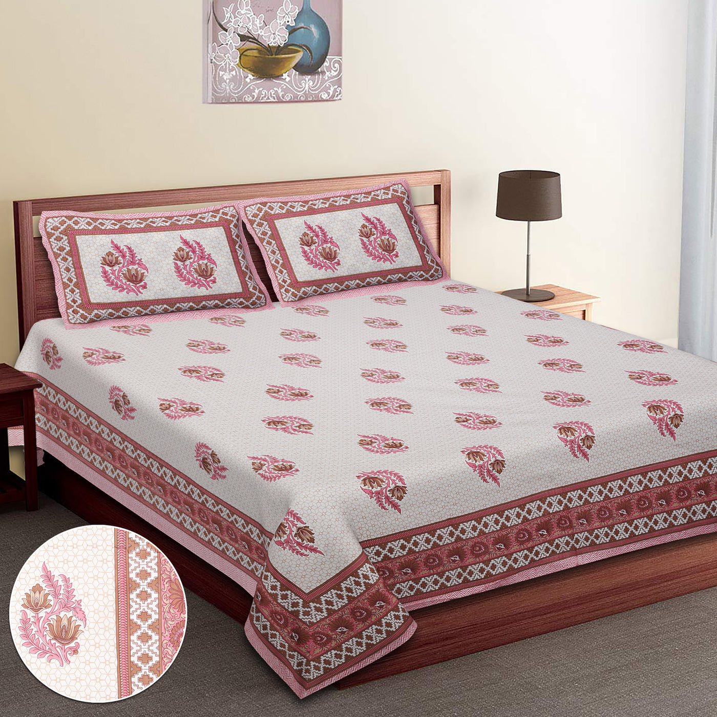 Braise Premium | Super King Size 108 x 108 in | 100% Pure Cotton | Double Bedsheet with 2 Pillow Covers HS02