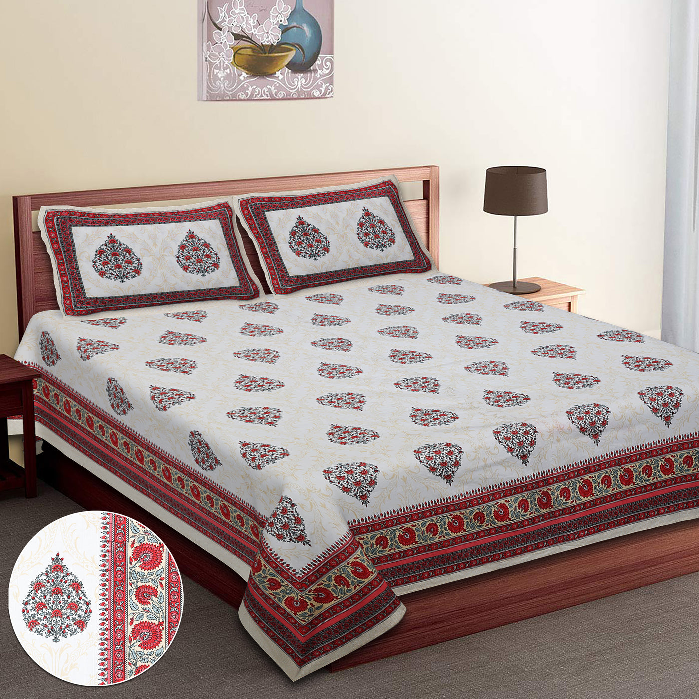 Braise Premium | Super King Size 108 x 108 in | 100% Pure Cotton | Double Bedsheet with 2 Pillow Covers HS03