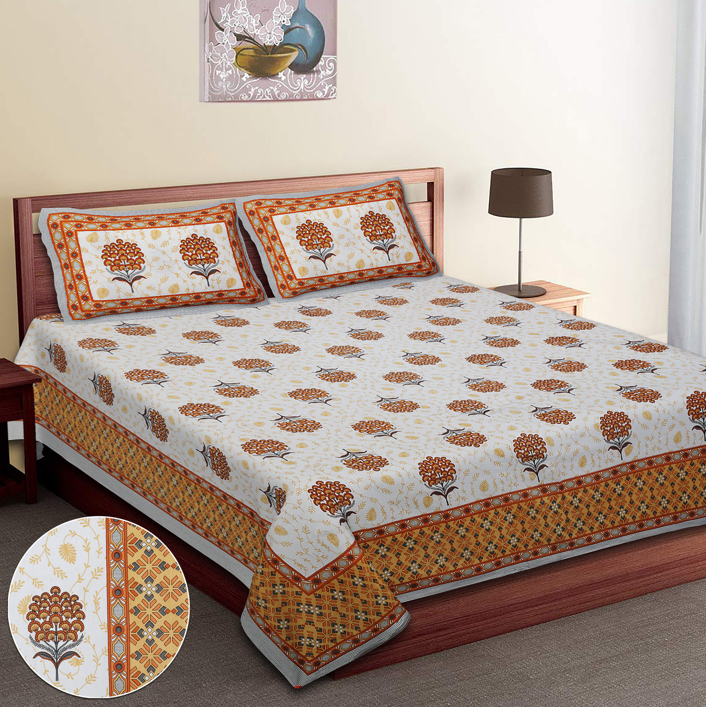 Braise Premium | Super King Size 108 x 108 in | 100% Pure Cotton | Double Bedsheet with 2 Pillow Covers HS06