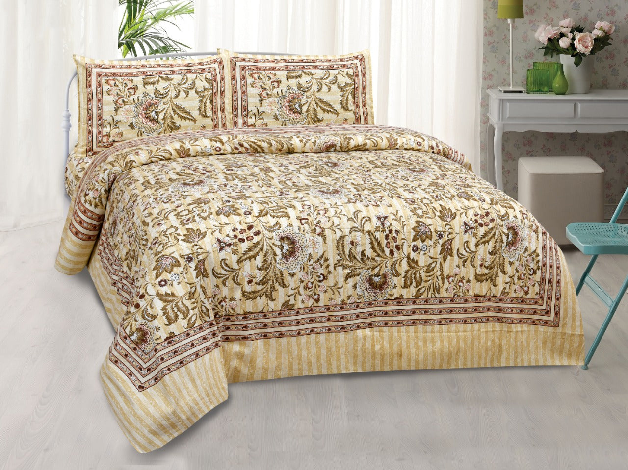 Wanderlust Premium | King Size 100 x 108 in | 100% Pure Cotton | Double Bedsheet with 2 Pillow Covers (HC02)