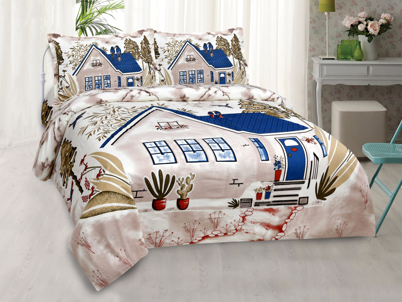 Wanderlust Premium | King Size 100 x 108 in | 100% Pure Cotton | Double Bedsheet with 2 Pillow Covers (LB03)