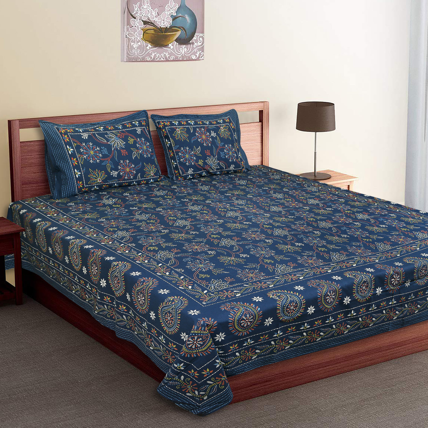 Pure Cotton Blue Color King Size Bedsheet For Double Bed By Braise