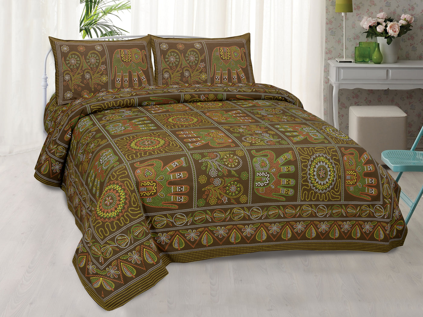 Pure Cotton Brown Color King Size Bedsheet For Double Bed By Braise