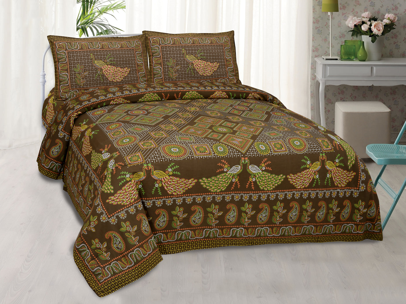 Pure Cotton Brown Color King Size Bedsheet For Double Bed By Braise