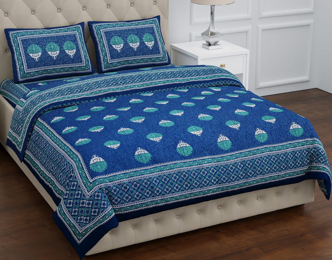 Pure Cotton Blue Color King Size Bedsheet For Double Bed By Braise