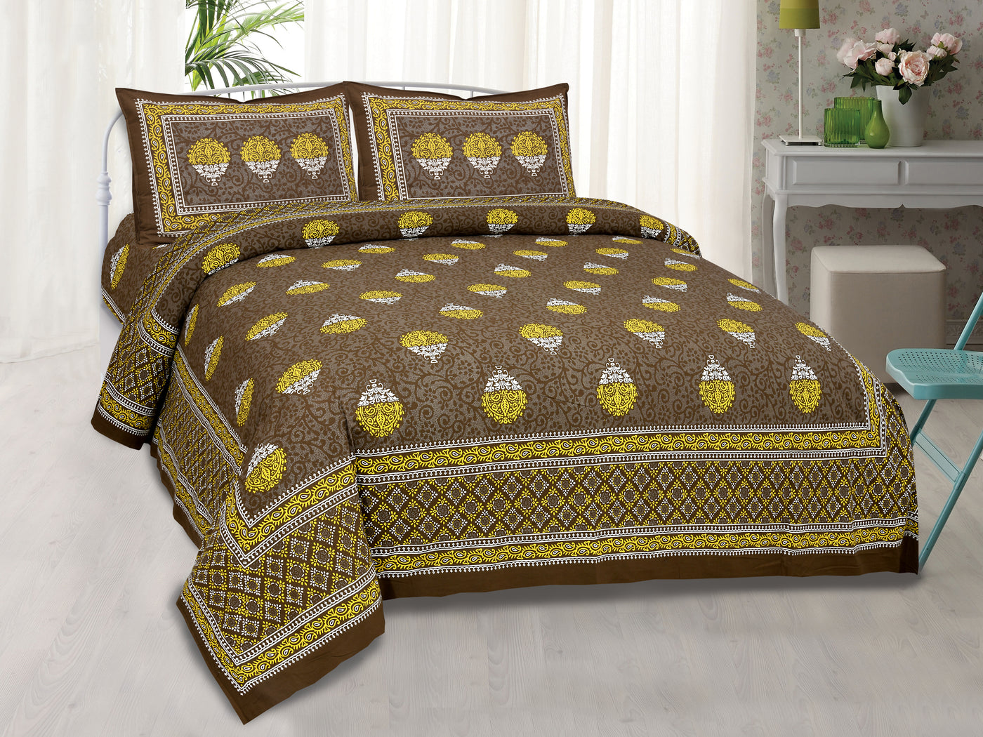 Pure Cotton Brown Color King Size Bedsheet For Double Bed By Braise