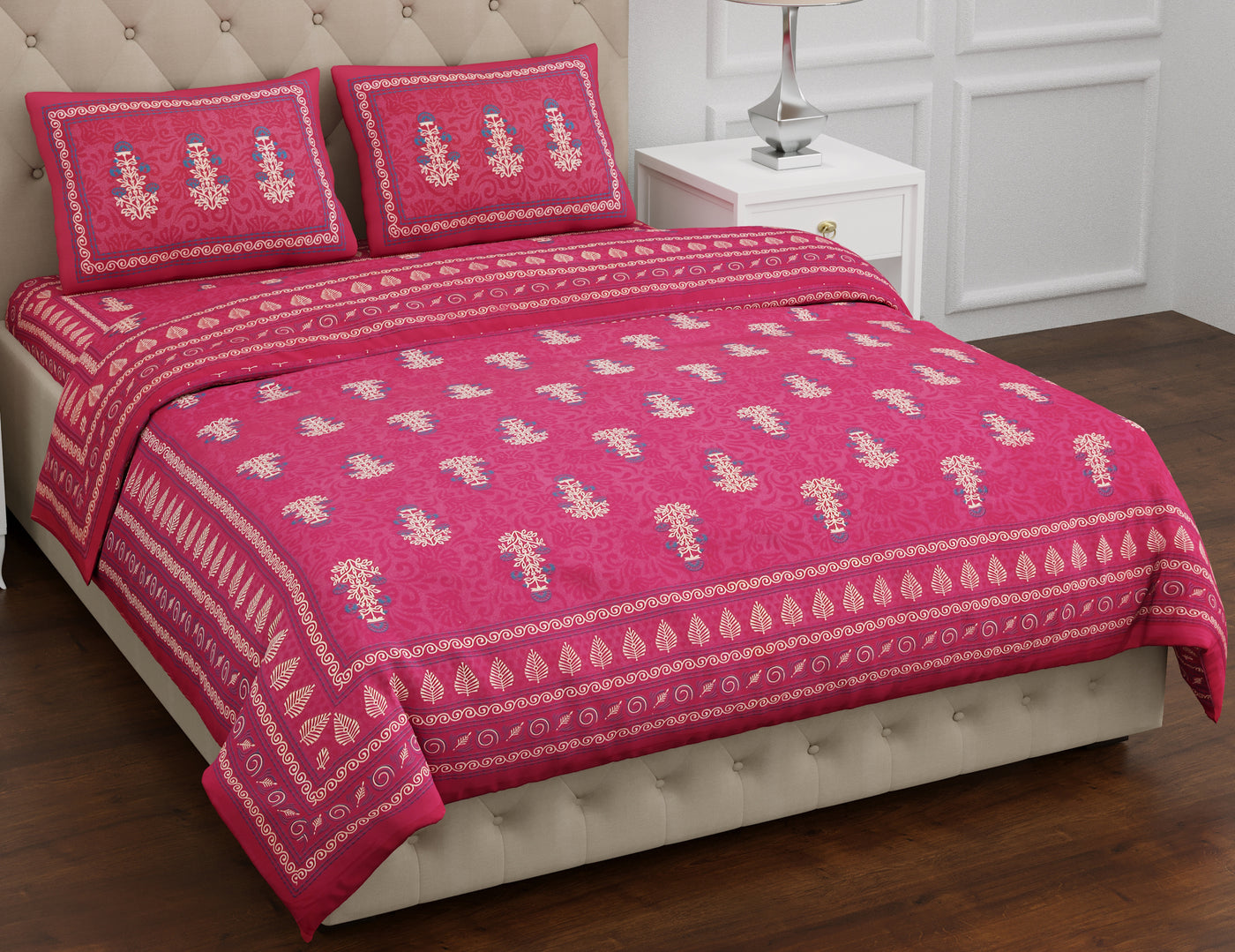 Wanderlust Premium | King Size 100 x 108 in | 100% Pure Cotton | Bedsheet For Double Bed with 2 Pillow Covers (Design 5)