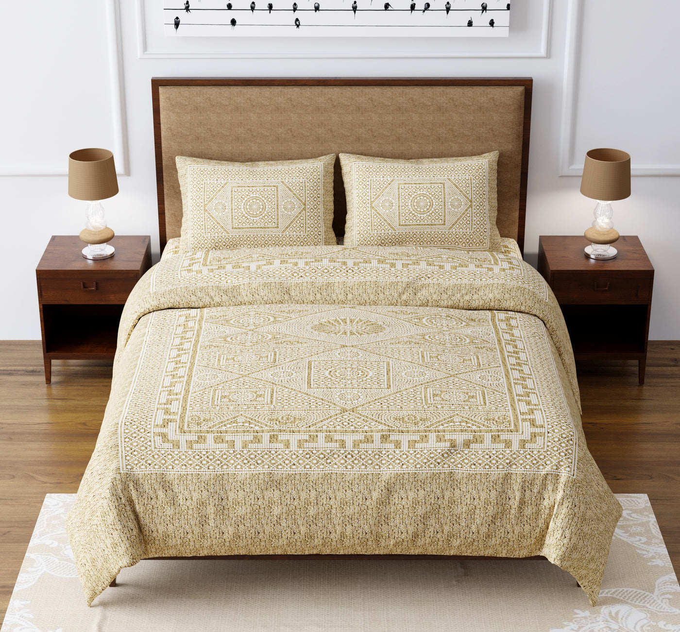 Braise Premium | Full Size 93 x 108 in | 100% Pure Cotton | Double Bedsheet with 2 Pillow Covers (MN01)