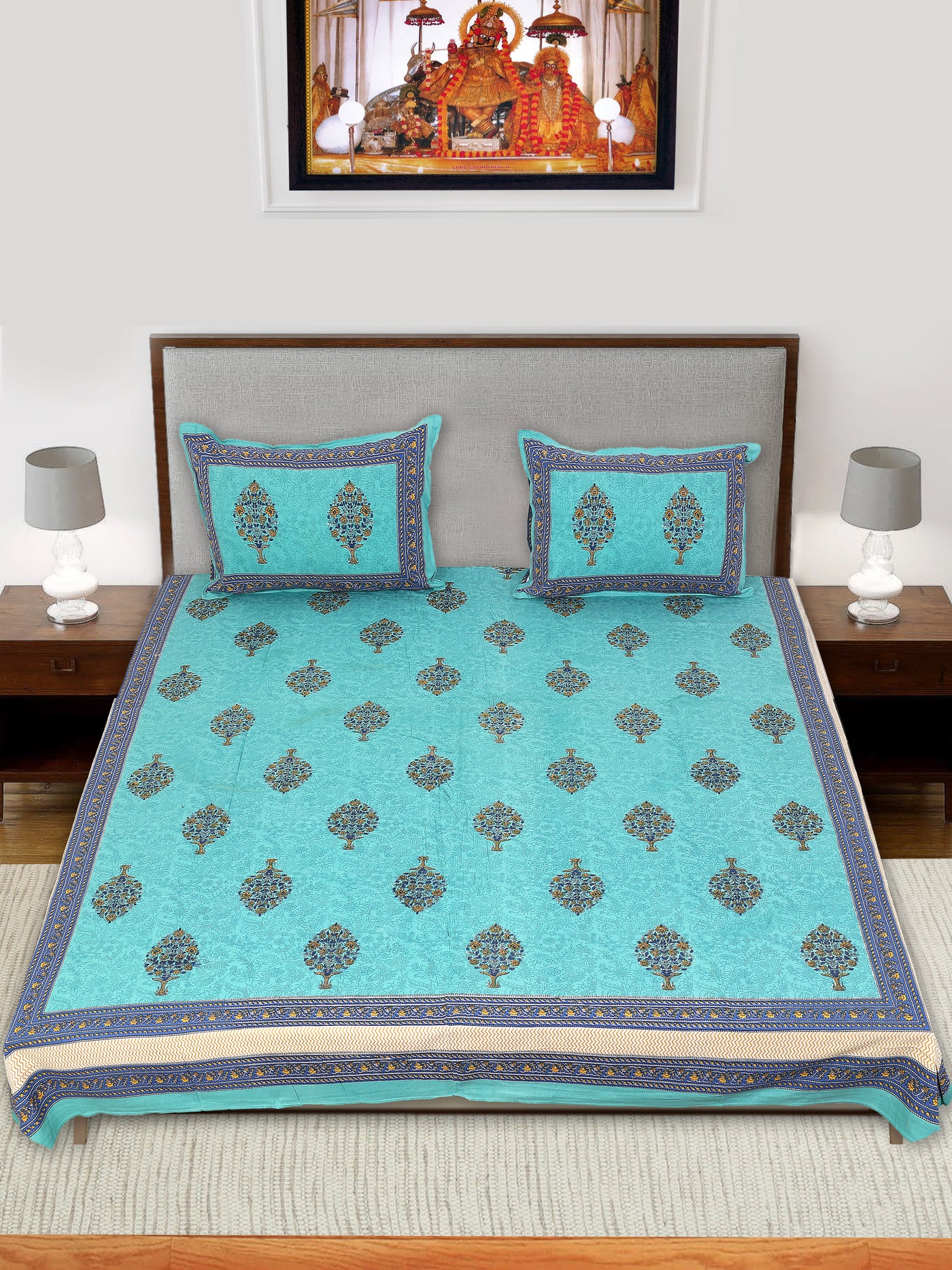 Braise Premium | Full Size 90 x 108 in | 100% Pure Cotton | Double Bedsheet with 2 Pillow Covers (NS02)