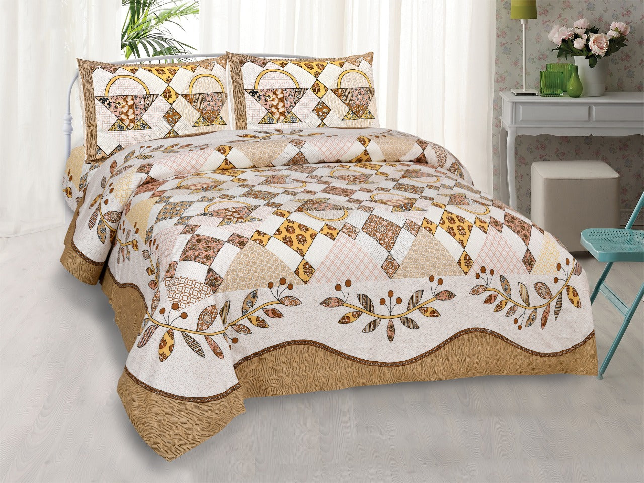 Wanderlust Premium | King Size 100 x 108 in | 100% Pure Cotton | Double Bedsheet with 2 Pillow Covers (PL01)