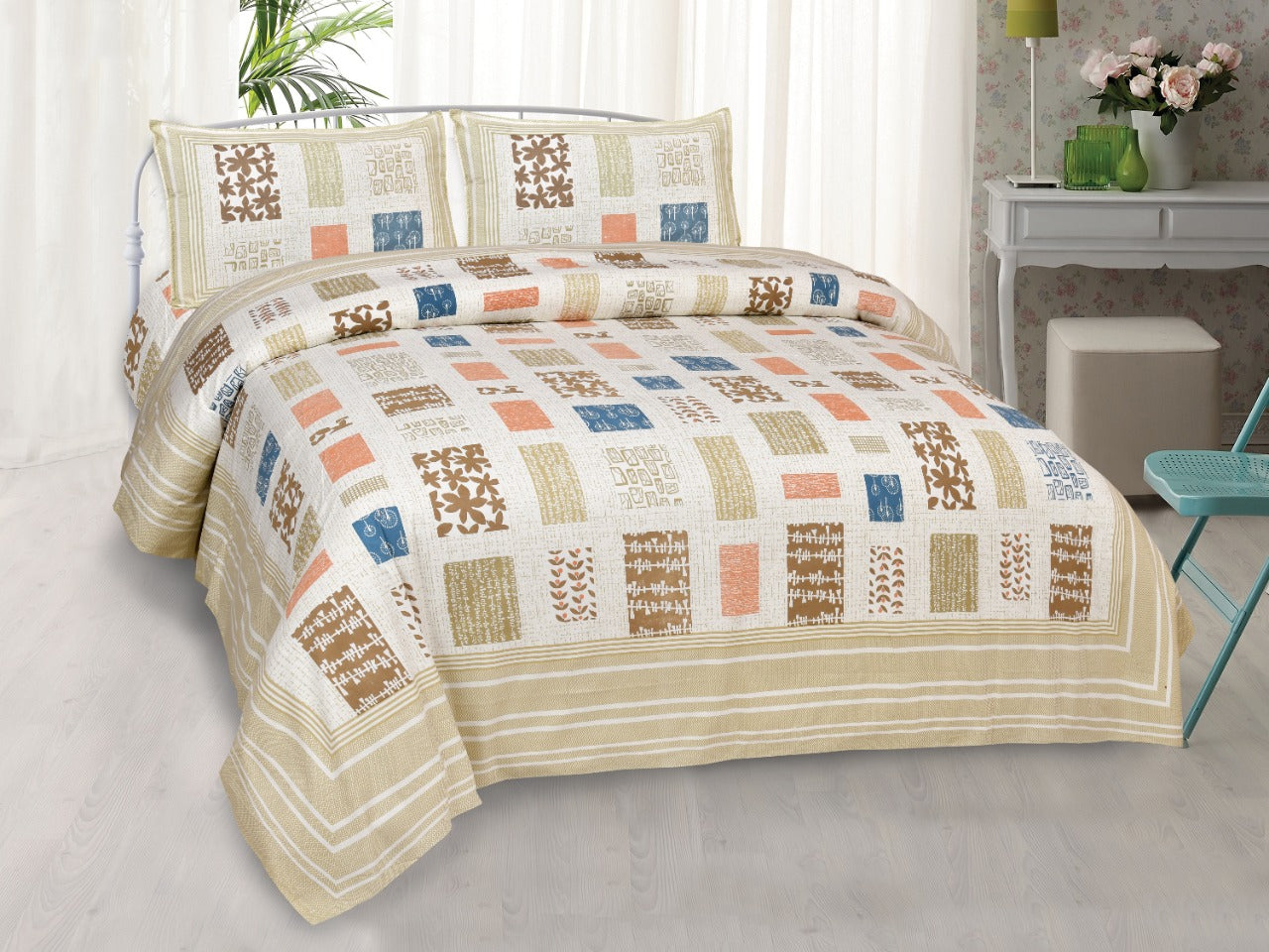 Wanderlust Premium | King Size 100 x 108 in | 100% Pure Cotton | Double Bedsheet with 2 Pillow Covers (PL02)