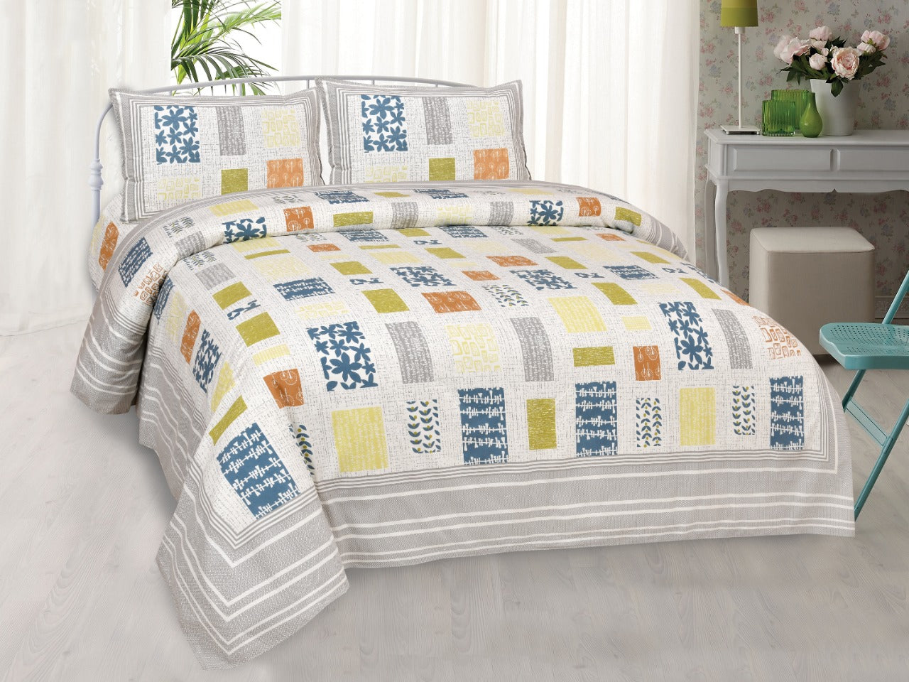 Wanderlust Premium | King Size 100 x 108 in | 100% Pure Cotton | Double Bedsheet with 2 Pillow Covers (PL02)