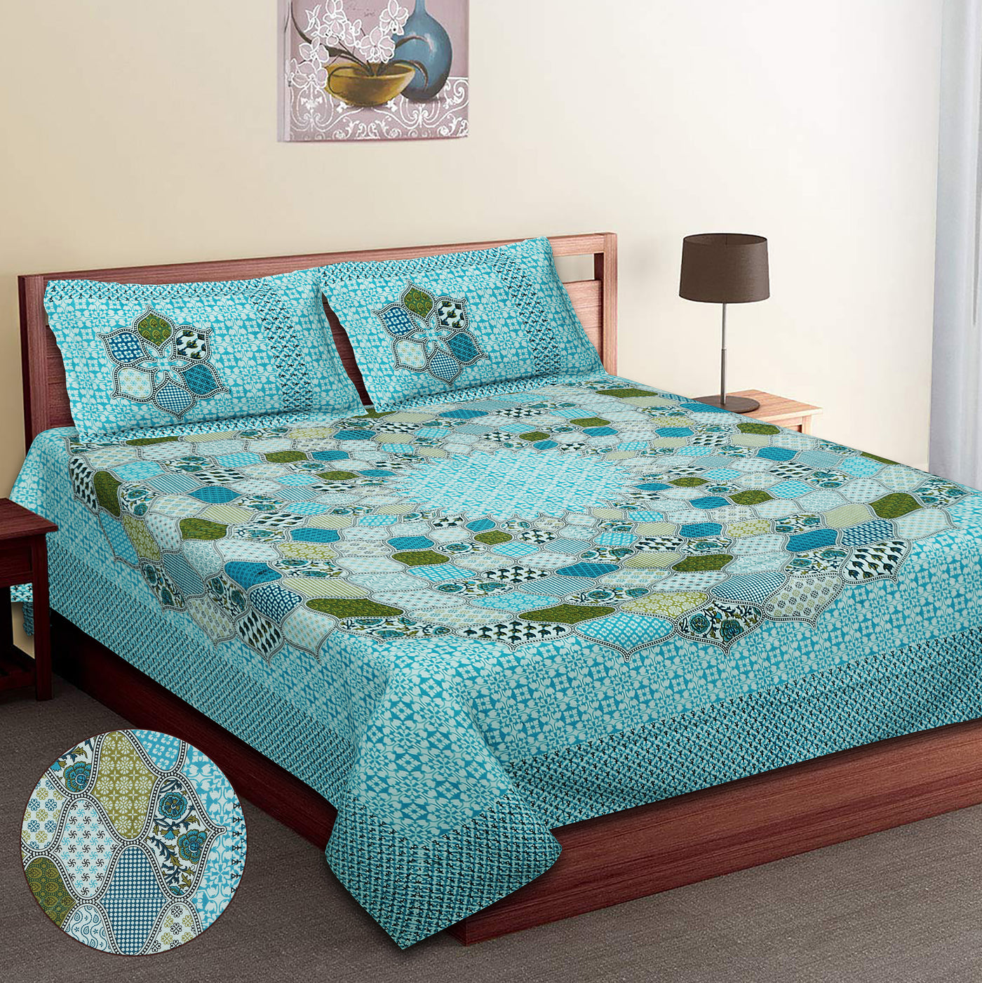 Wanderlust Premium | King Size 100 x 108 in | 100% Pure Cotton | Double Bedsheet with 2 Pillow Covers (PI03)