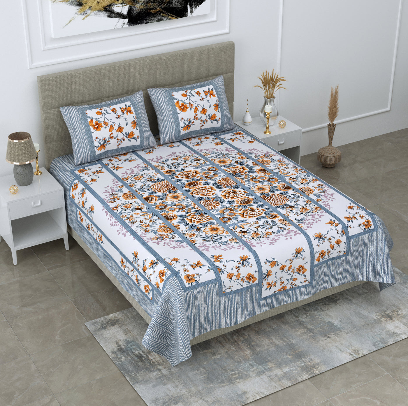 Braise Premium | King Size 100 x 108 in | 100% Pure Cotton | Double Bedsheet with 2 Pillow Covers (RM01)