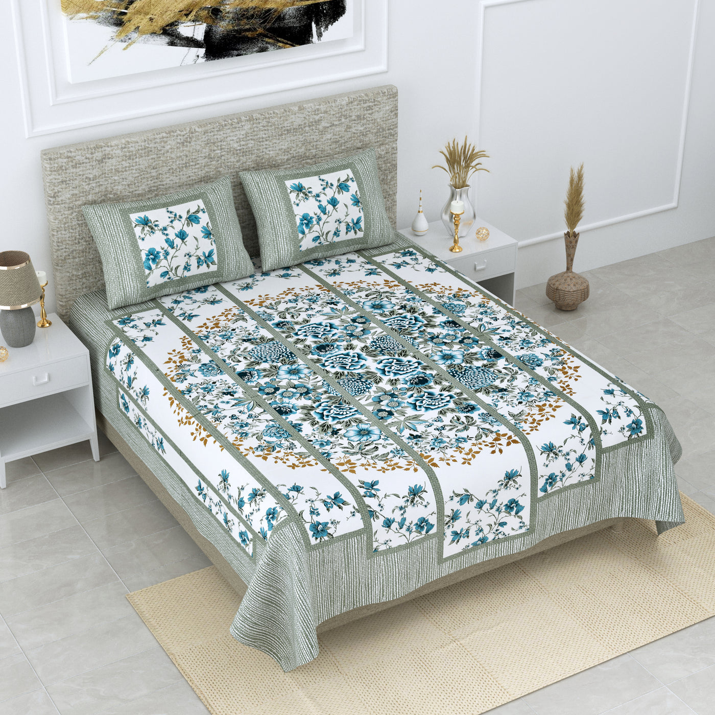 Wanderlust Premium | King Size 100 x 108 in | 100% Pure Cotton | Double Bedsheet with 2 Pillow Covers (RM01)