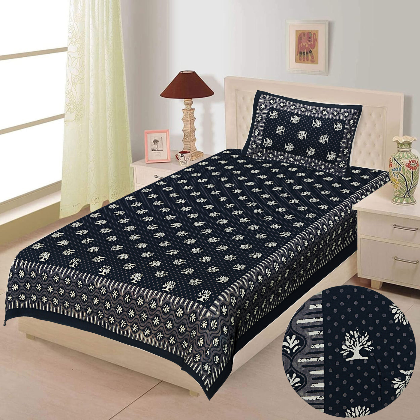Braise Premium |100% Pure Cotton | Single Bedsheet with 1 Pillow Cover (SNDK01)