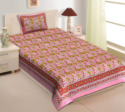 Wanderlust Premium |100% Pure Cotton | Single Bedsheet with 1 Pillow Cover (Rajasthani Floral Design)