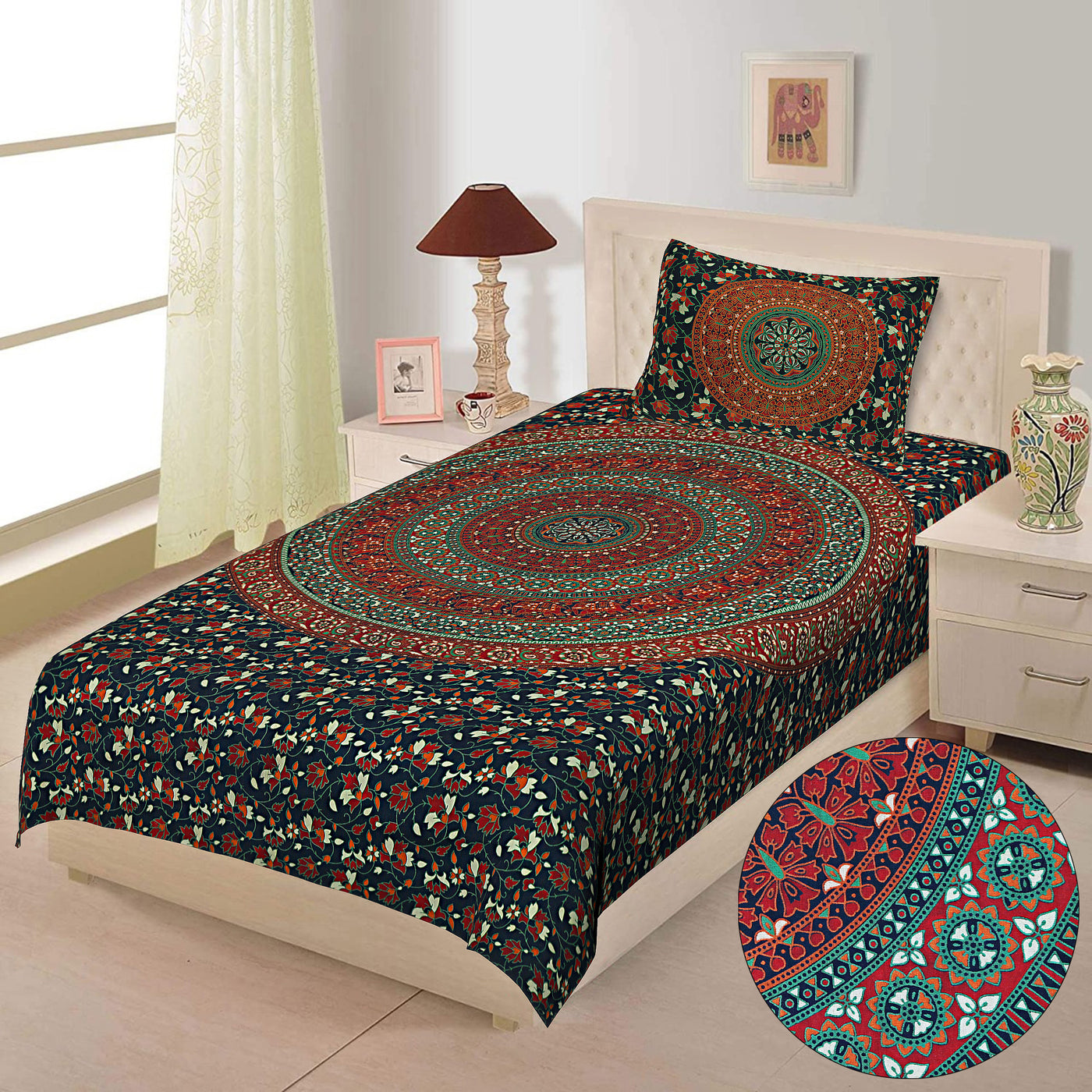 Braise Premium |100% Pure Cotton | Single Bedsheet with 1 Pillow Cover (SNBR02)